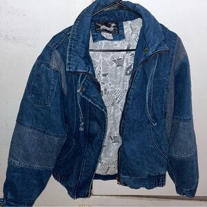 Vintage Ruth Douglas Bomber Jacket Patchwork Denim Blue Womens Zip